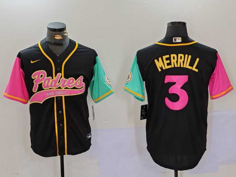 Men%27s San Diego Padres #3 Jackson Merrill Black NEW 2023 City Connect Cool Base Stitched Jersey